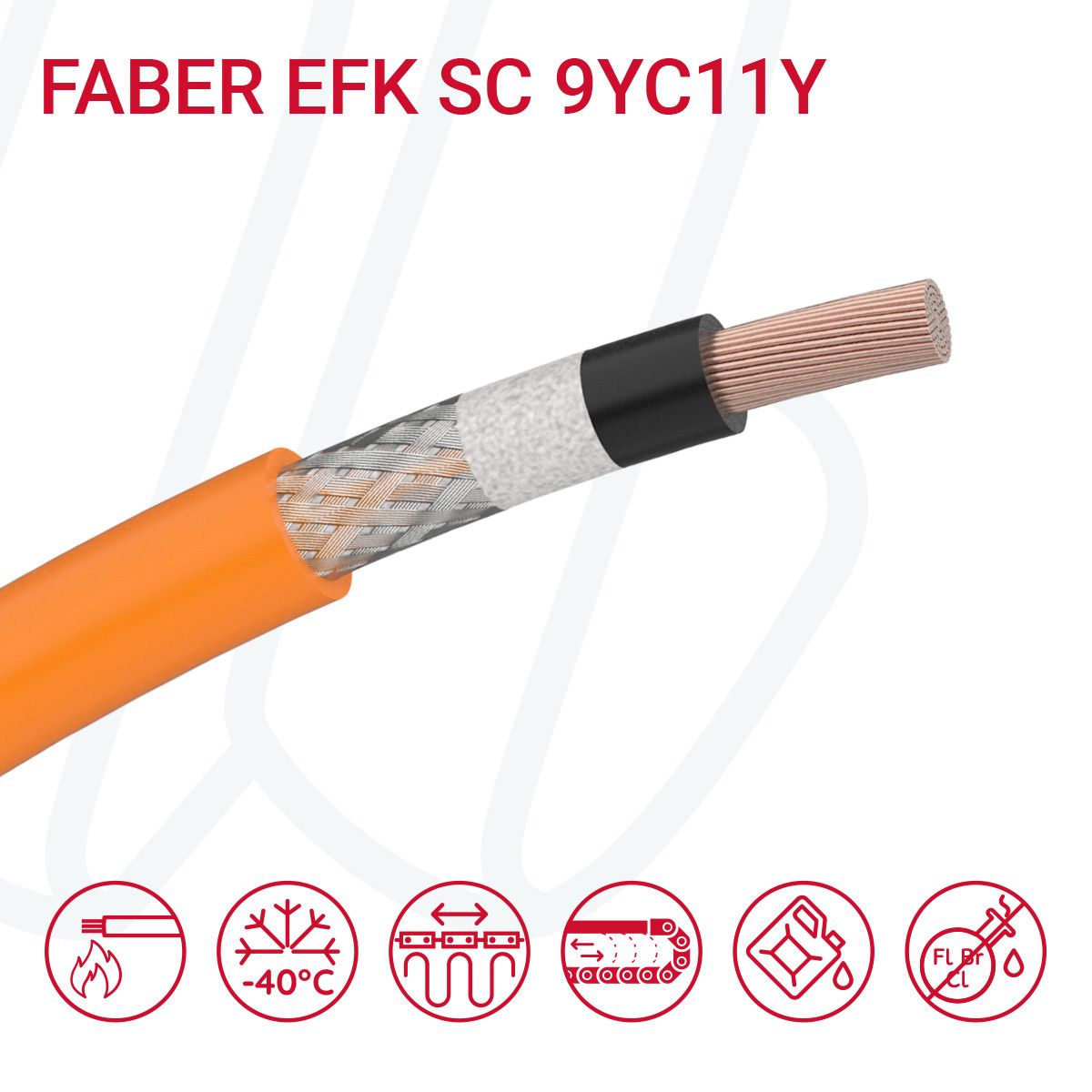 Кабель FABER EFK SC 9YC11Y-O 01X70 0.6/1кВ cUL чорний/помаранчевий, 01, 70