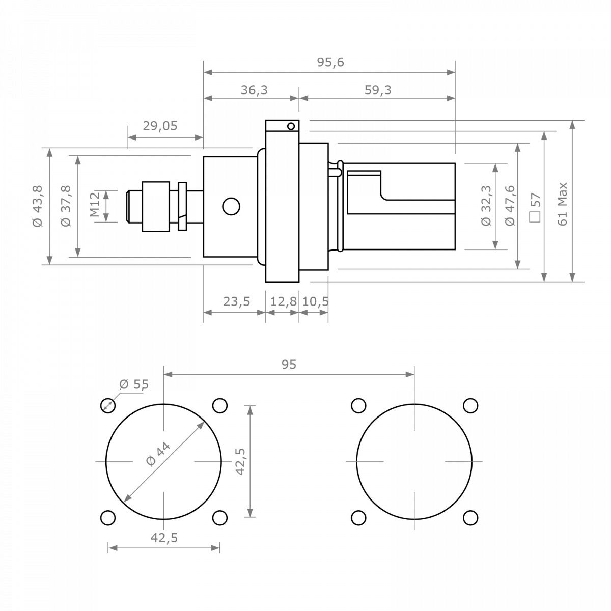 Штекер панельний SPX, 480A, E, підʼєднання М12, латунні різьбові вставки M5 (4 вставки на роз'єм), зелений | POWER SYNTAX, 480 A