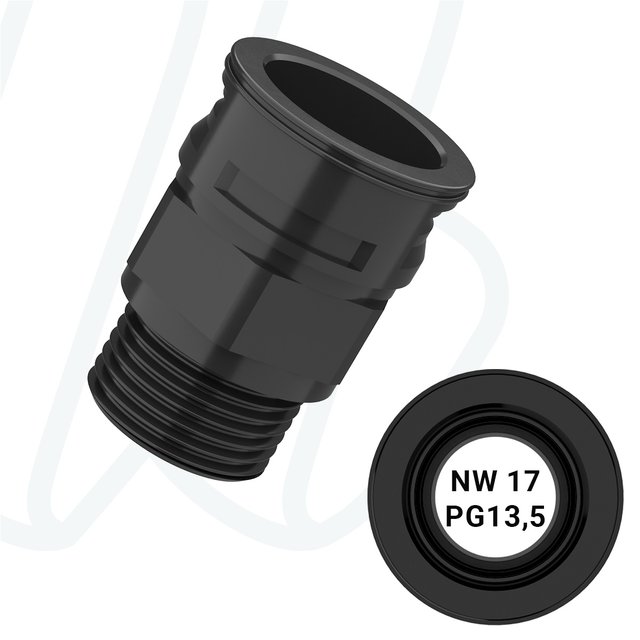 Прямий фітінг до труби NW12 з інтегрованим ущільнювачем, зовнішня різьба PG13 IP67 чорний (упак. 50 шт.), PG, PG13,5, 12,5 мм