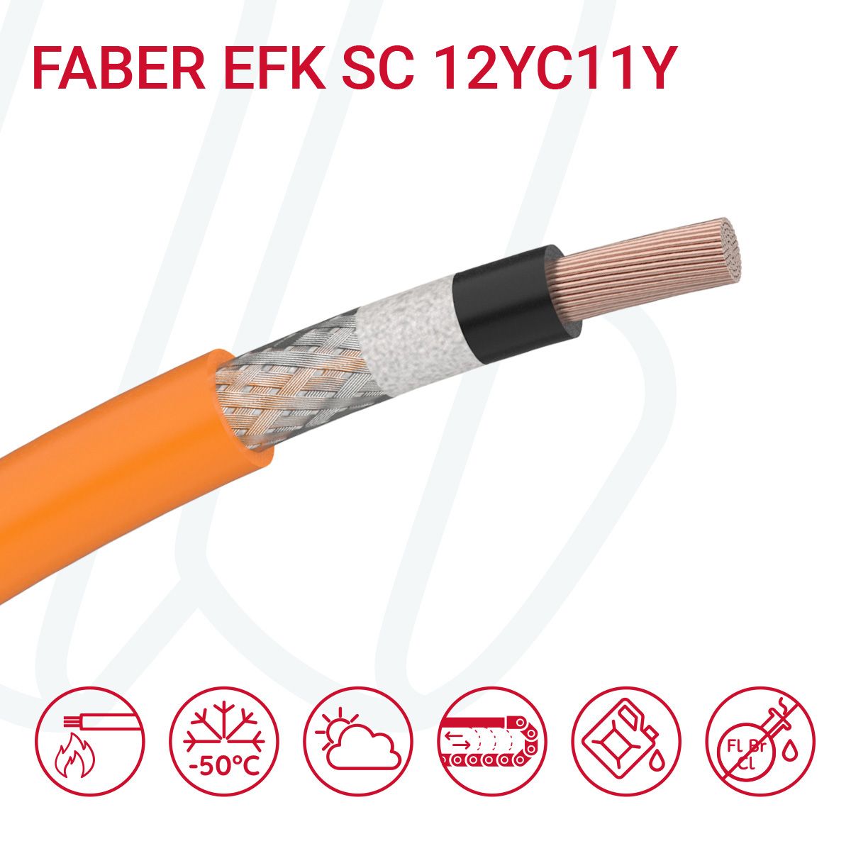 Кабель FABER EFK SC 12YC11Y-O 01X25 0.6/1кВ cUL чорний/помаранчевий, 01, 25