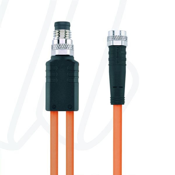 Кабель Y-подібний YK-FS4M8-2AL-SKP4-0,3/0,3/S7400 з роз'ємами, M8, 4п 60 В, 1 х штекер прямий, 2 x гніздо пряме, кабель PUR, 0,3м, оранжевий