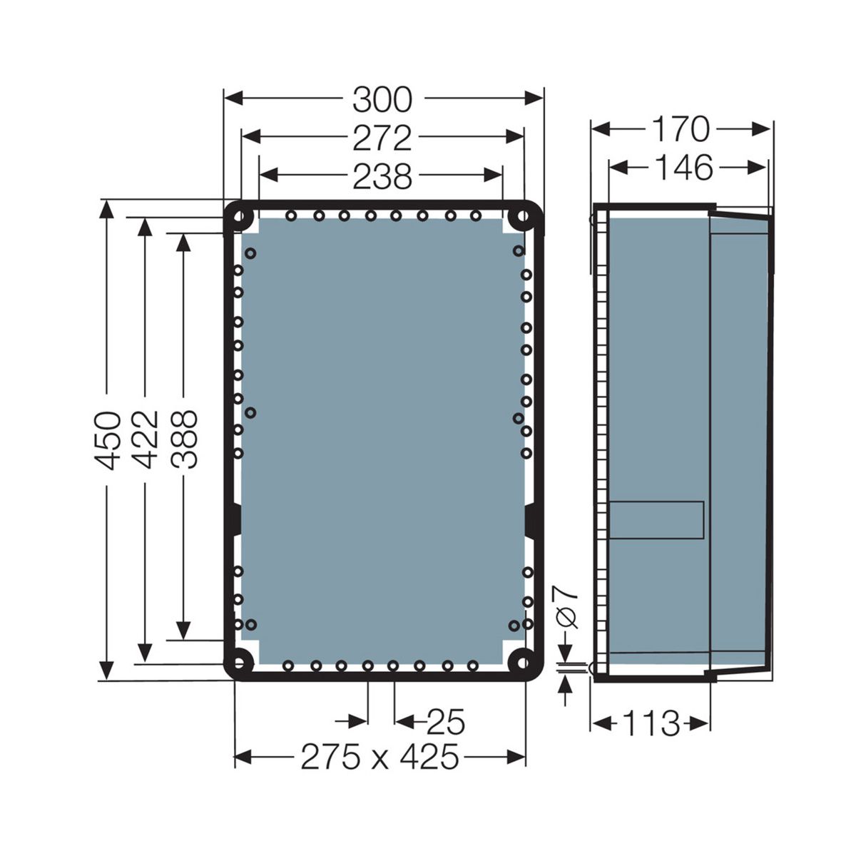 Розподільна коробка K7004 300x450x170 мм, IP65, з клемником 4х70 мм², світло-сіра RAL 7035 | HENSEL