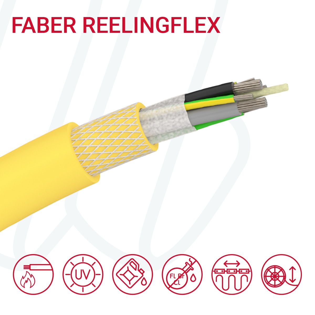 Кабель FABER REELING FLEX 03X70+03G16+02X2.5 0.6/1кВ жовтий, складна структура, 70