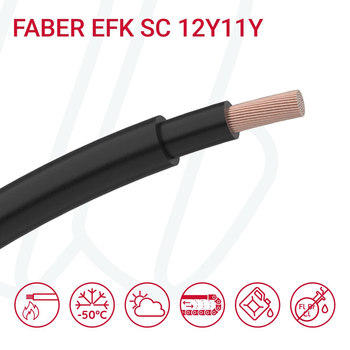 Кабель FABER EFK SC 12Y11Y-O 01X50 0.6/1кВ cUL чорний/чорний, 01, 50