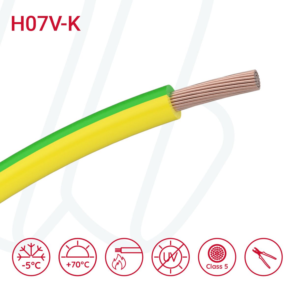 Провід монтажний гнучкий H07V-K 10 мм² жовто-зелений, 01, 10