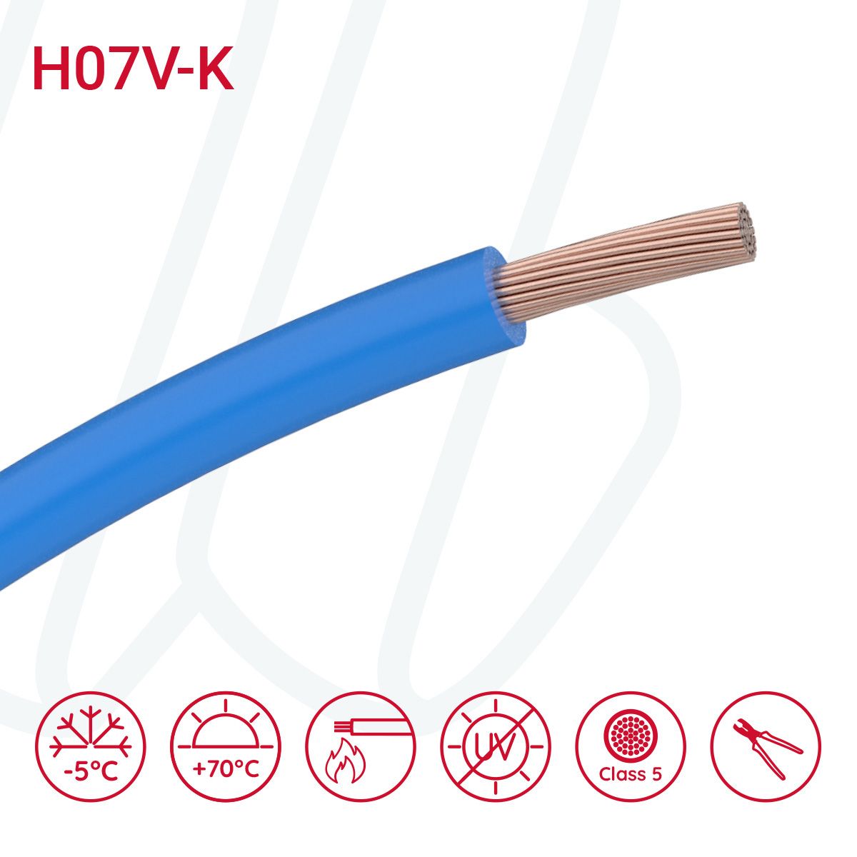 Провід монтажний гнучкий H07V-K 10 мм² блакитний, 01, 10