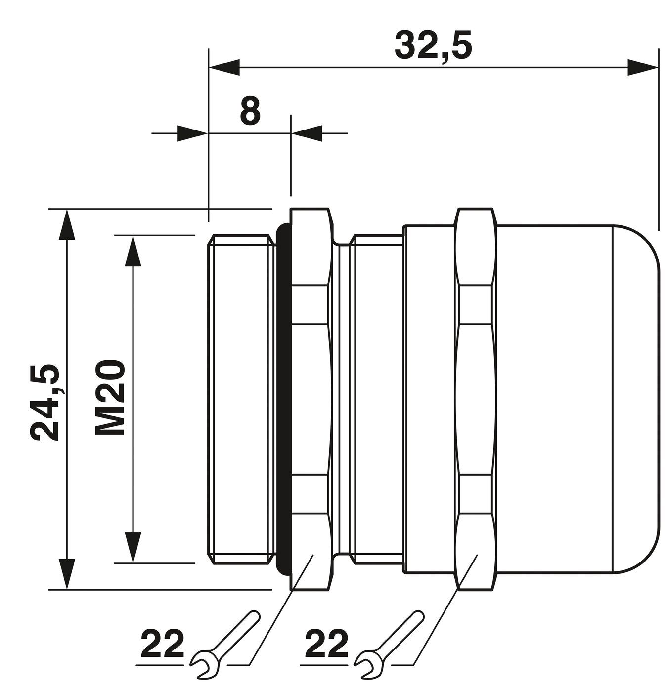 Кабельний ввід з латуні M20x1,5 / 6,0-12,0мм / TL=8,0мм, M, M20x1,5, 6,0 - 12,0 мм, 8 мм