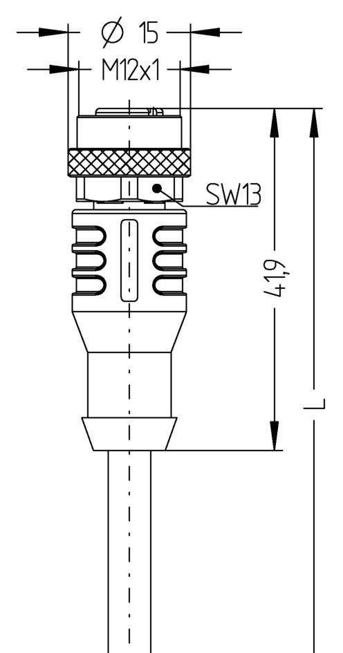 Кабель AL-WAK12-5/P00 з роз'ємом M12, гніздо, прямий, 12п, 1.5А, 30В, кабель ПВХ, 5м, сірий