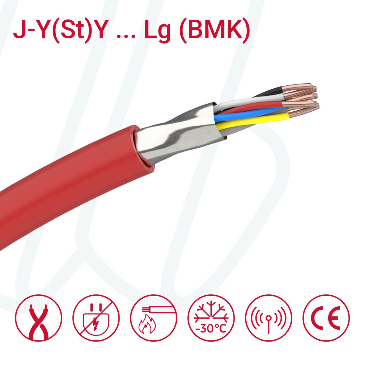 Кабель для пожежної сигналізації J-Y(St)Y ... Lg (BMK) 02X2X0.8 (0.52мм²) червоний, 04, 0.52