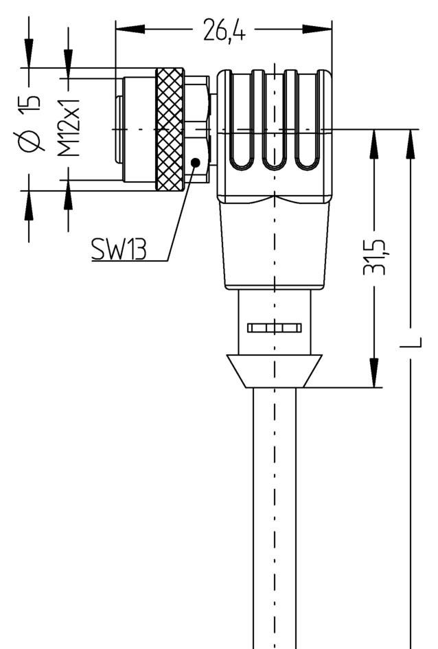 Кабель AL-WWAK4P2-2/P00 з роз'ємом M12, гніздо, кутовий, 4п, 4А, 30В, з LED, кабель ПВХ, 2м, сірий