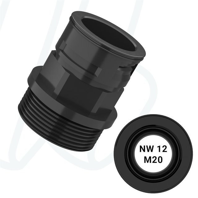Прямий фітінг до труби NW12 з інтегрованим ущільнювачем, зовнішня різьба M20x1.5 IP67 чорний (упак. 50 шт.), M, M20x1,5, 12,5 мм