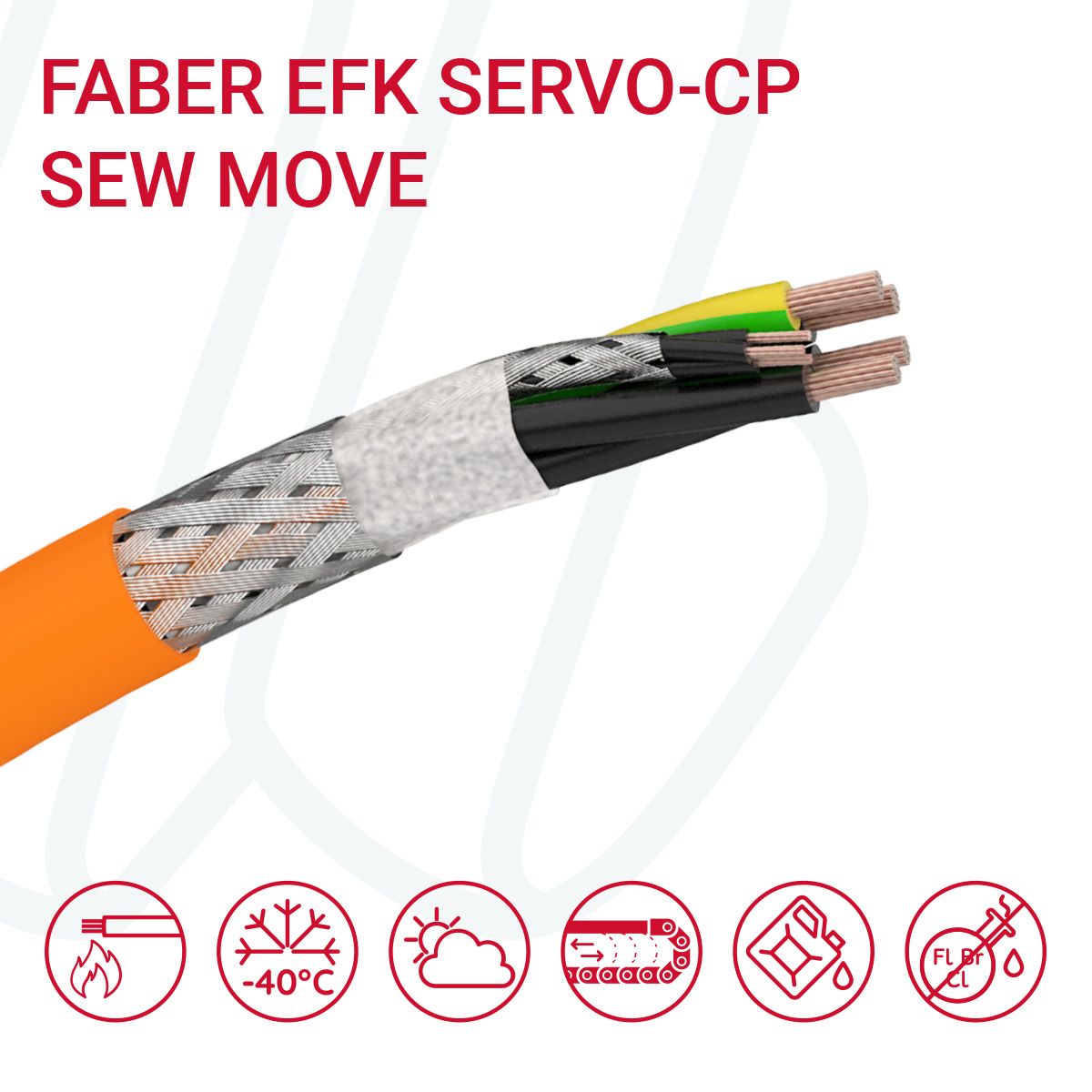 Кабель FABER EFK SERVO CP 04G2.5+(03X1) 0.6/1кВ cUL SEW Move помаранчевий, 04+3, 2.5