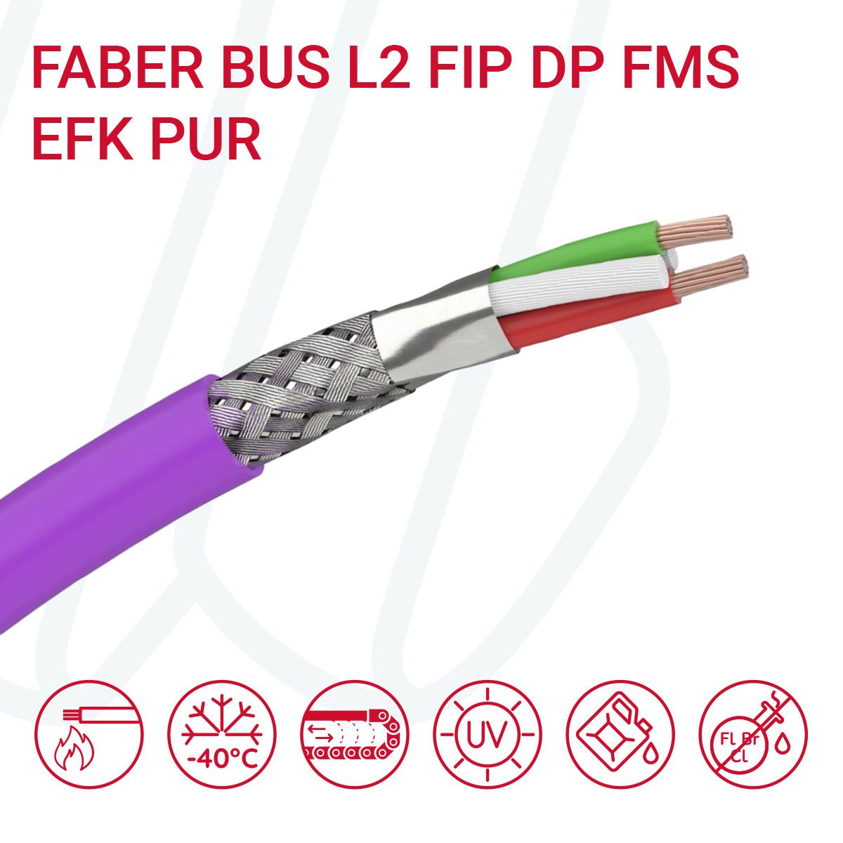 Кабель FABER BUS L2 FIP DP FMS EFK PUR 01X2X0.64 фіолетовий, 02, 0.34