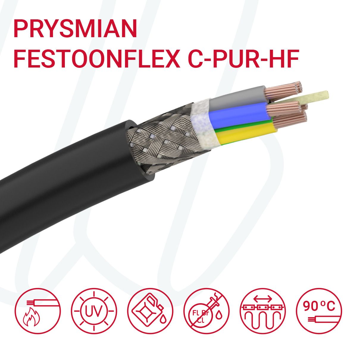 Кабель PRYSMIAN Festoonflex C-PUR-HF 04G6 0.6/1кВ чорний, 04, 6