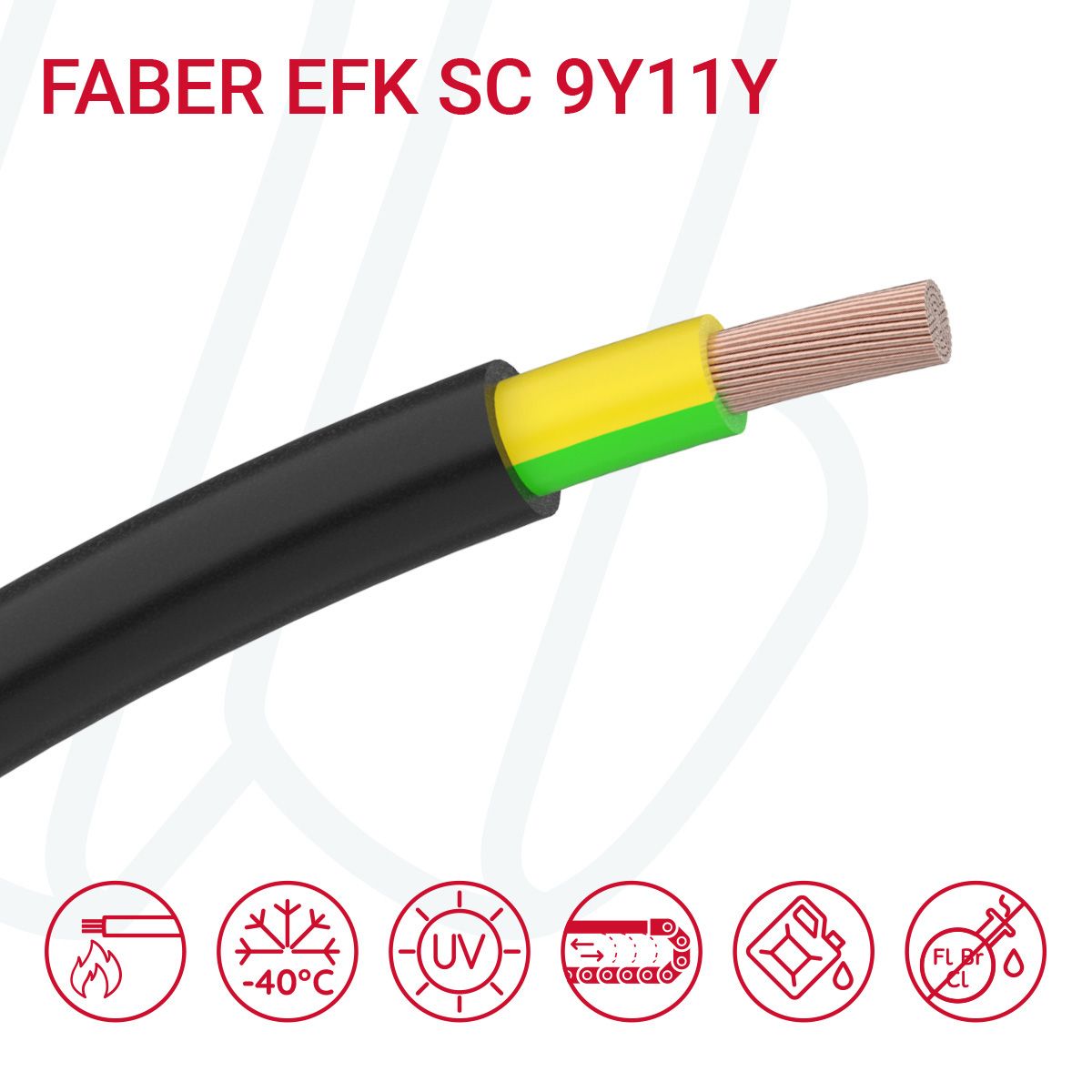 Кабель FABER EFK SC 9Y11Y-J 01G95 0.6/1кВ cUL жов.-зел./чорний, 01, 95