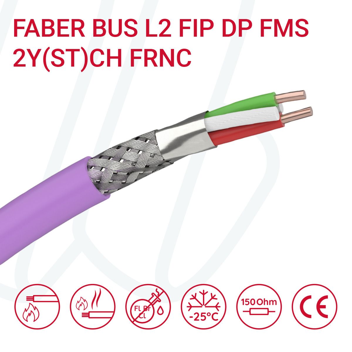 Кабель FABER BUS L2 FIP DP FMS 2Y(ST)CH 01X2X0.64 FRNC фіолетовий, 02, 0.34