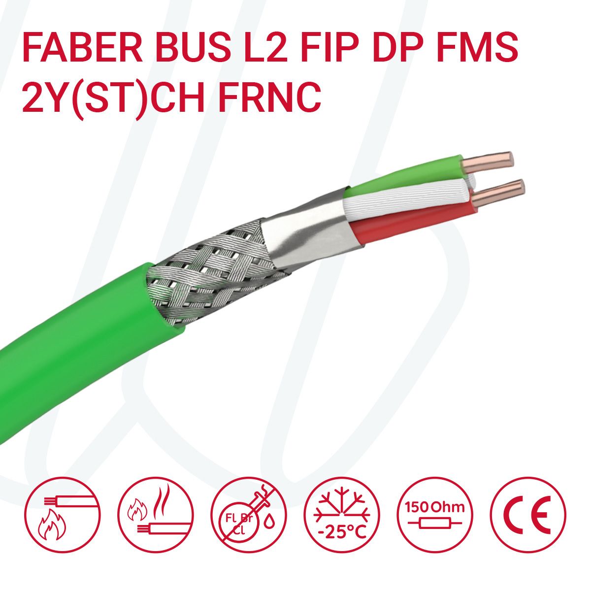Кабель FABER BUS L2 FIP DP FMS 2Y(ST)CH 01X2X0.64 FRNC зелений, 02, 0.34