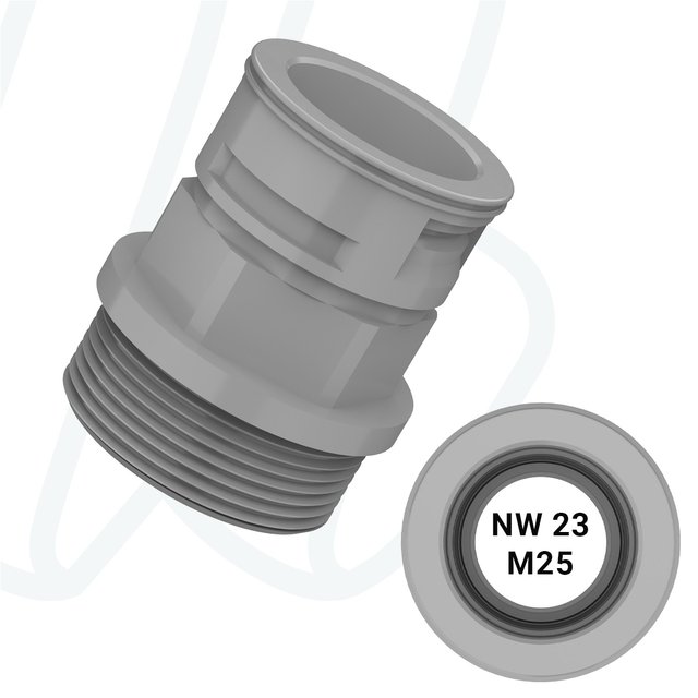 Прямий фітінг до труби NW23 з інтегрованим ущільнювачем, зовнішня різьба M25x1.5 IP67 сірий (упак. 30 шт.), M, M25x1,5, 12 мм