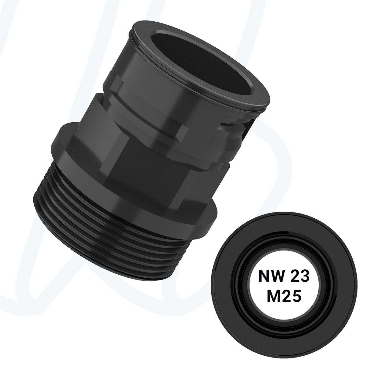 Прямий фітінг до труби NW23 з інтегрованим ущільнювачем, зовнішня різьба M25x1.5 IP67 чорний (упак. 30 шт.), M, M25x1,5, 14 мм