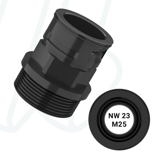 Прямий фітінг до труби NW23 з інтегрованим ущільнювачем, зовнішня різьба M25x1.5 IP67 чорний (упак. 30 шт.), M, M25x1,5, 14 мм