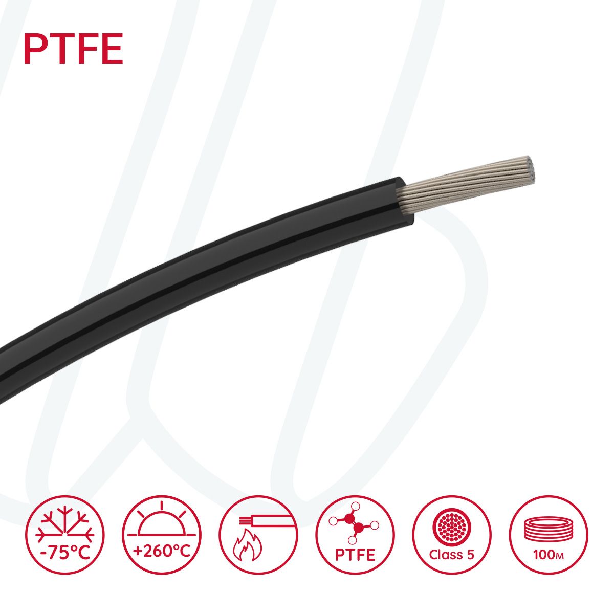 Провід термостійкий PTFE 0.34 мм² (19/0.15 мм) 300 В чорний, 01, 0.34