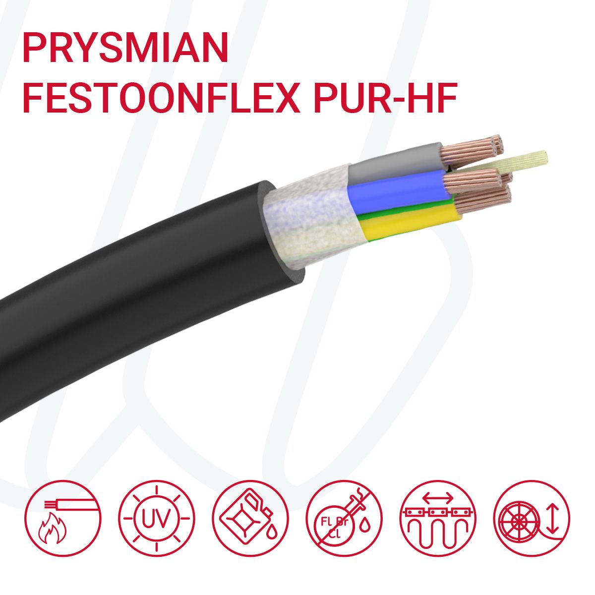 Кабель PRYSMIAN Festoonflex PUR-HF 05G2.5 0.6/1кВ чорний, 05, 2.5