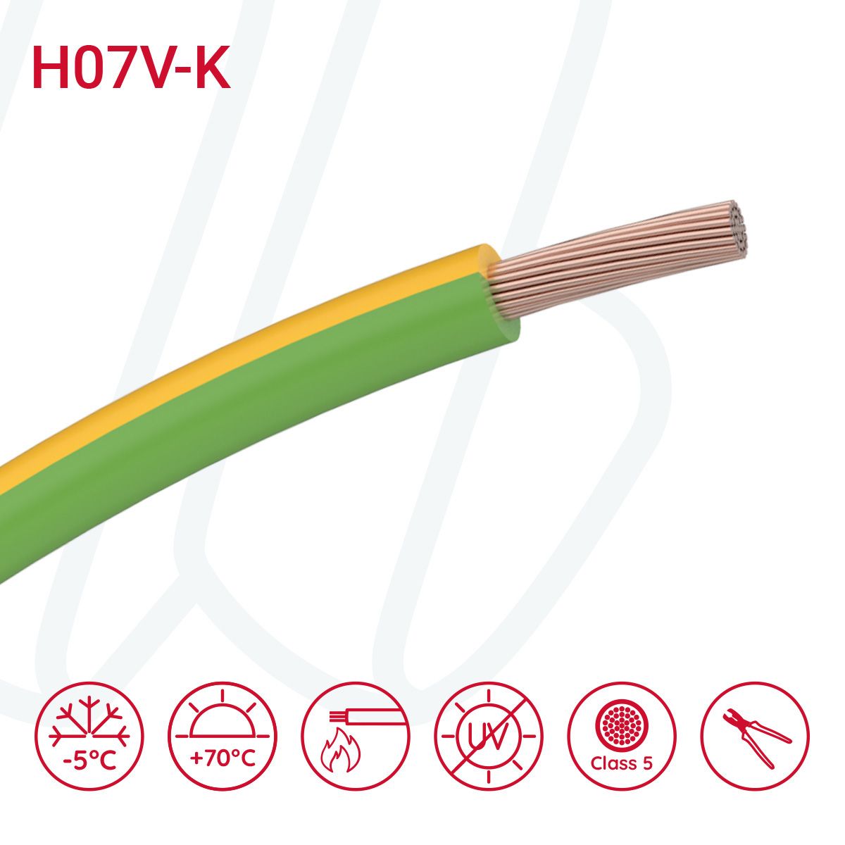 Провід монтажний гнучкий H07V-K 10 мм² жовто-зелений, 01, 10