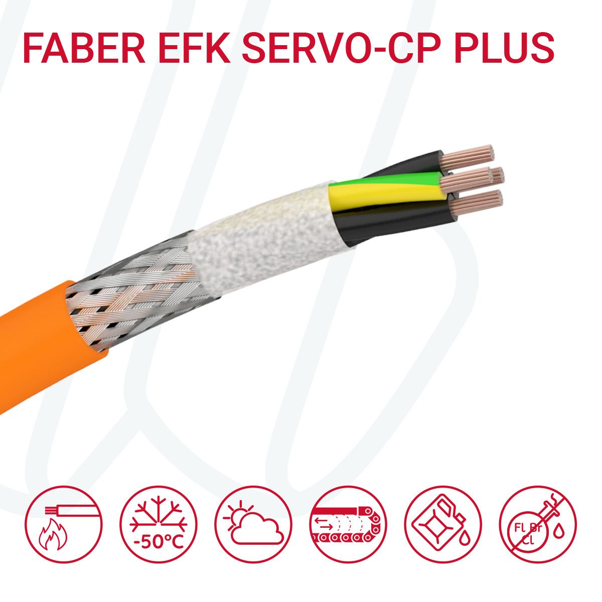 Кабель FABER EFK SERVO CP+ 04G35 0.6/1кВ cUL 6FX8008-1BB35 помаранчевий, 04, 35