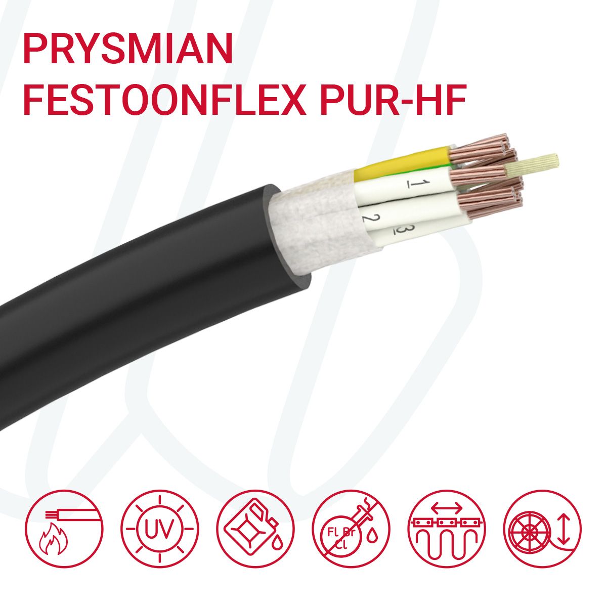Кабель PRYSMIAN Festoonflex PUR-HF 12G2.5 0.6/1кВ чорний, 12, 2.5