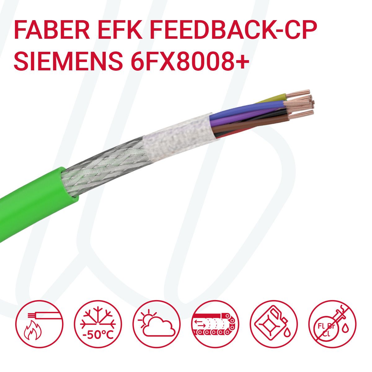 Кабель FABER EFK FEEDBACK CP+ (04X2X0.18) cUL 6FX8008-1BD61 зелений, 08, 0.18