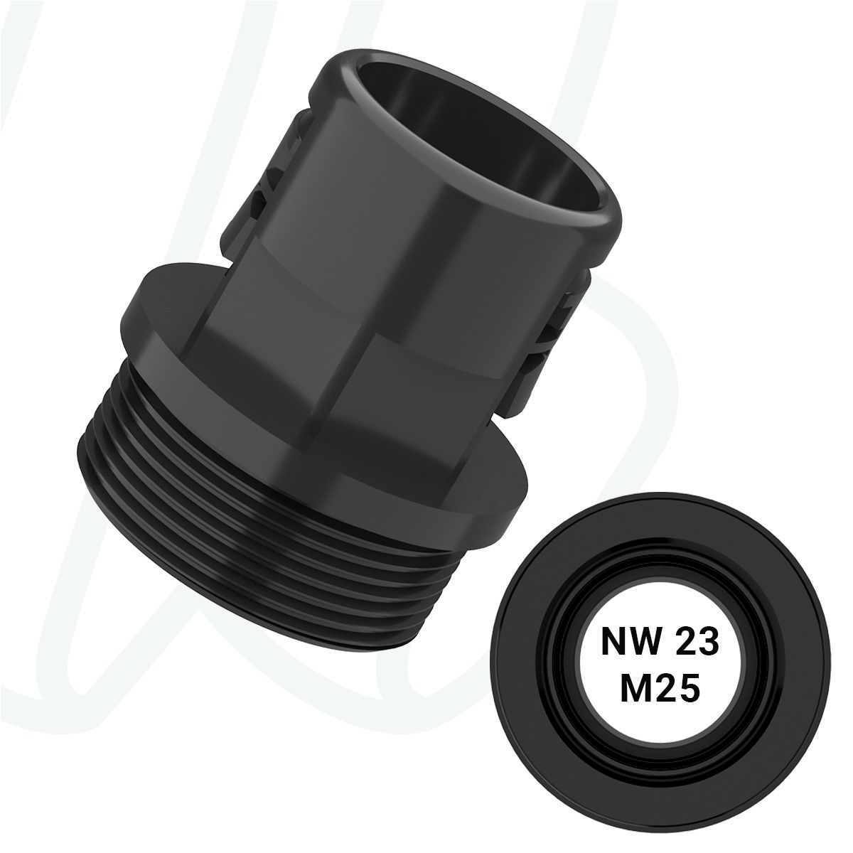 Прямий фітінг до труби NW23, зовнішня різьба M25x1.5 чорний (упак. 30 шт.), M, M25x1,5, 14 мм