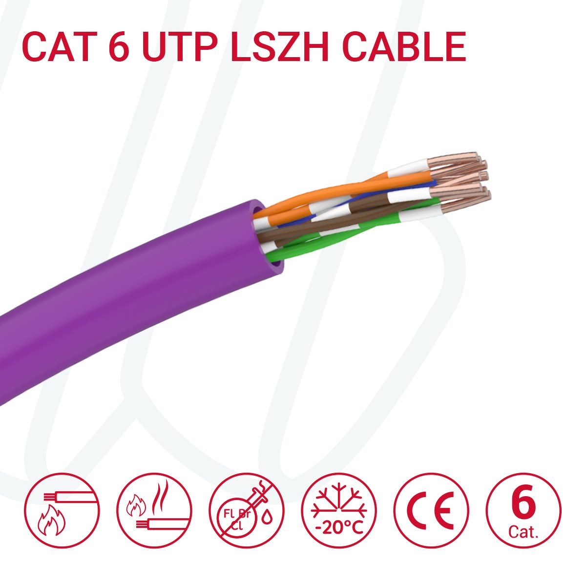 Кабель Cat.6 UTP 04X2XAWG23/1 LSZH 250 МГц фіолетовий (305м), 08, 0.25