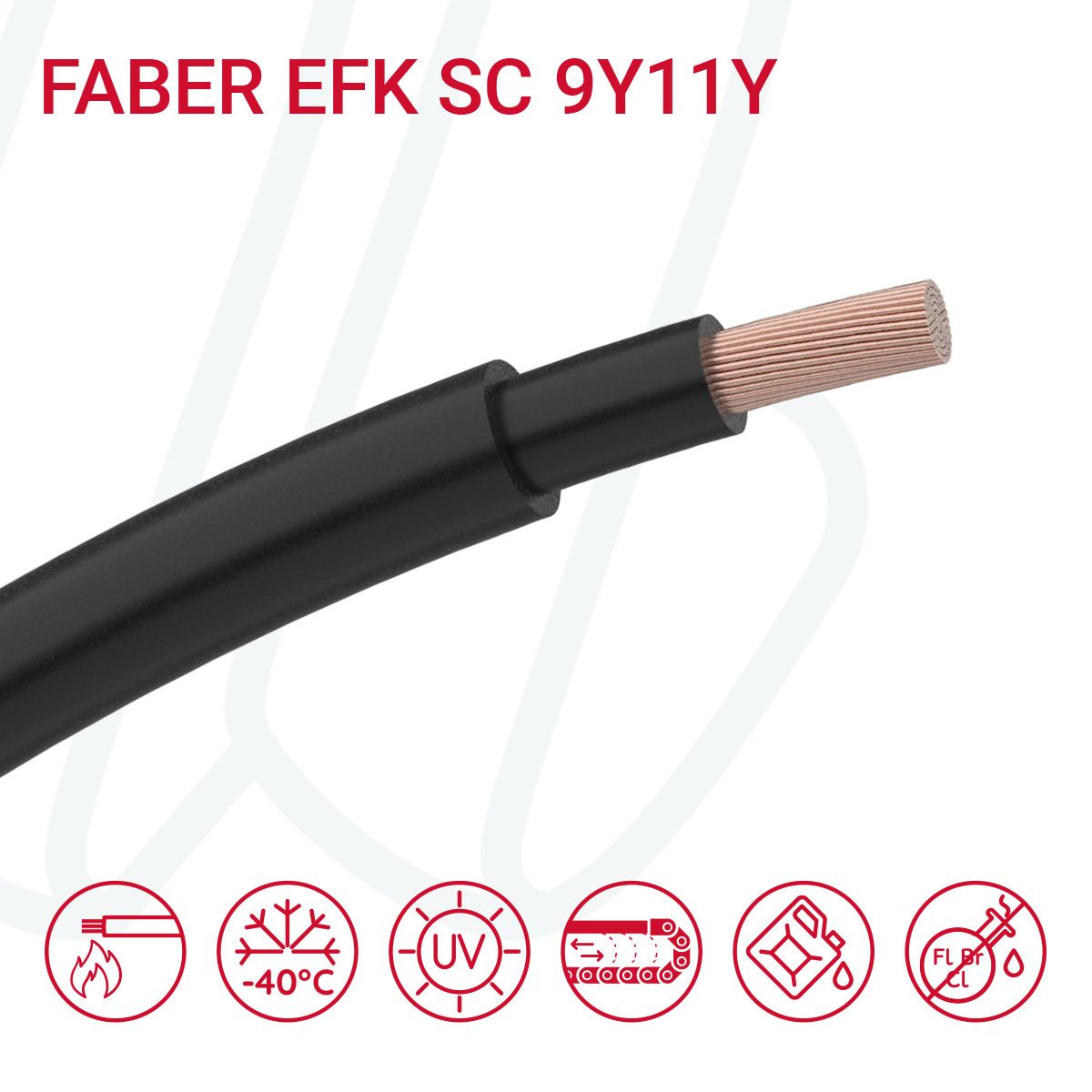 Кабель FABER EFK SC 9Y11Y-O 01X300 0.6/1кВ cUL чорний/чорний, 01, 300
