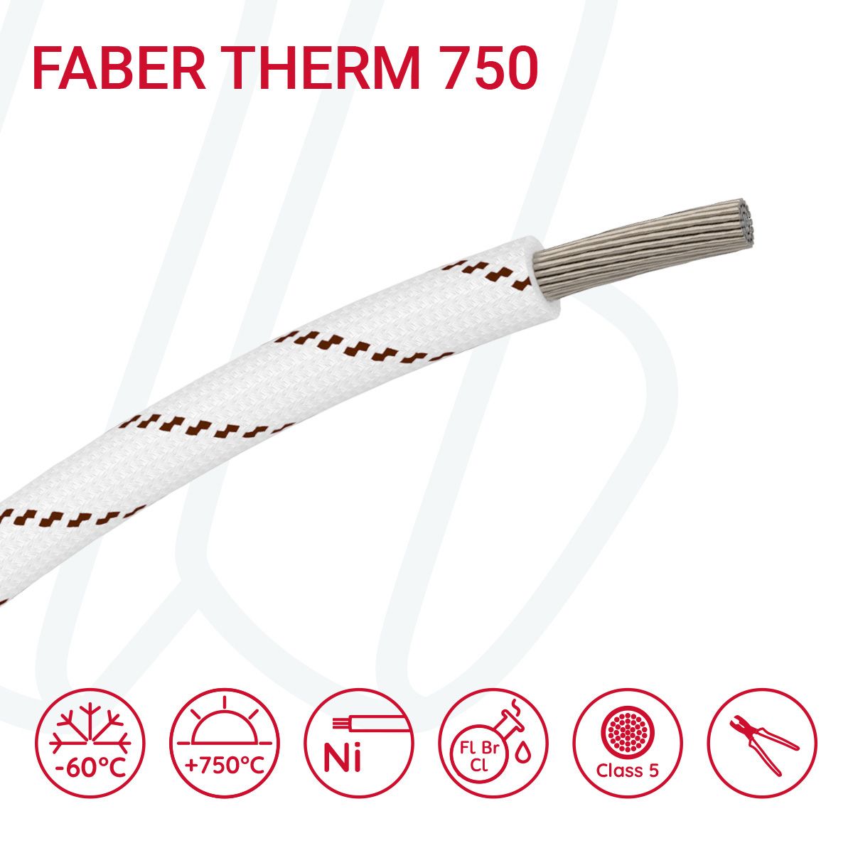 Провід термостійкий FABER THERM 750 01X6 в плетінні з коричневою ниткою, 01, 6