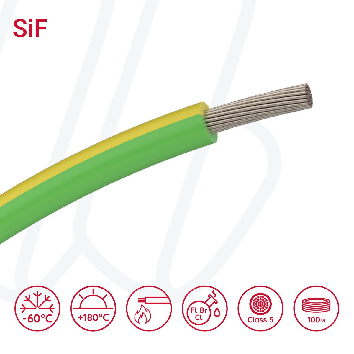 Провід термостійкий SiF 01X1 жовто-зелений, 01, 1.0