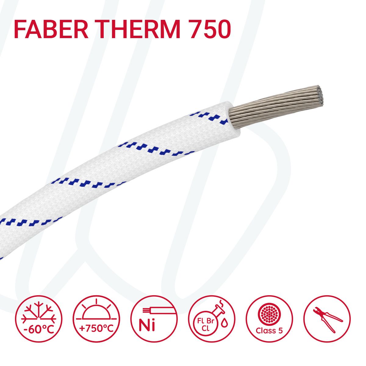Провід термостійкий FABER THERM 750 01X10 в плетінні з синьою ниткою, 01, 10